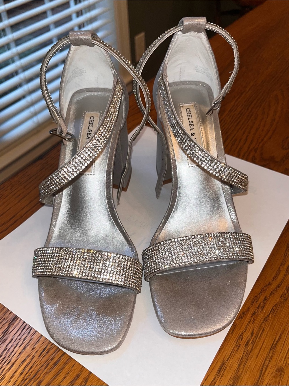 Chelsea & Violet Rhinestone Silver Block Heels